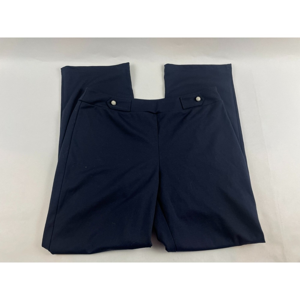 Sag Harbor Dress Pants Women's Size M Navy Blue Flat Front Buttoned Waist Tabs